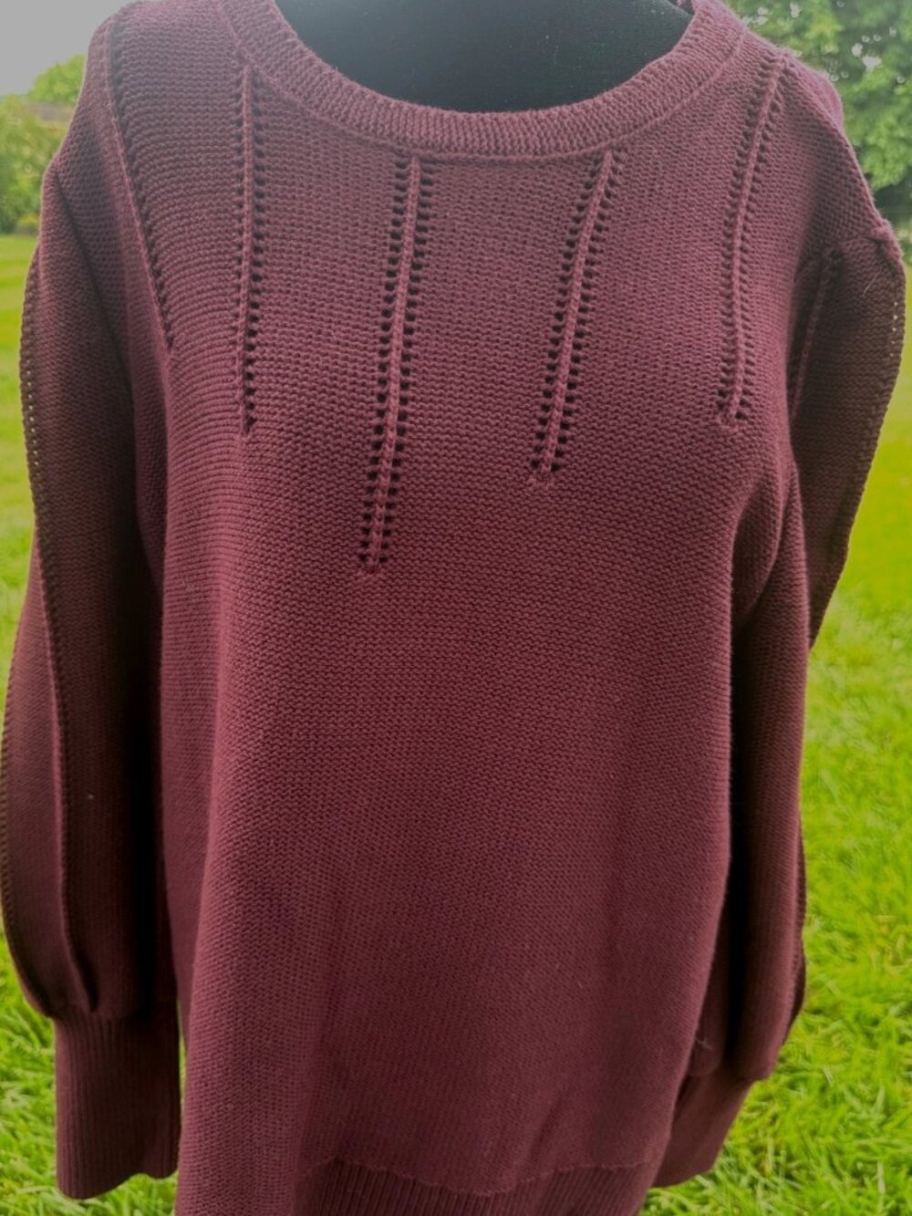Lauren Ralph Lauren Women’s 2X Plum Ribbed Knit Crewneck Sweater Puff Sleeve